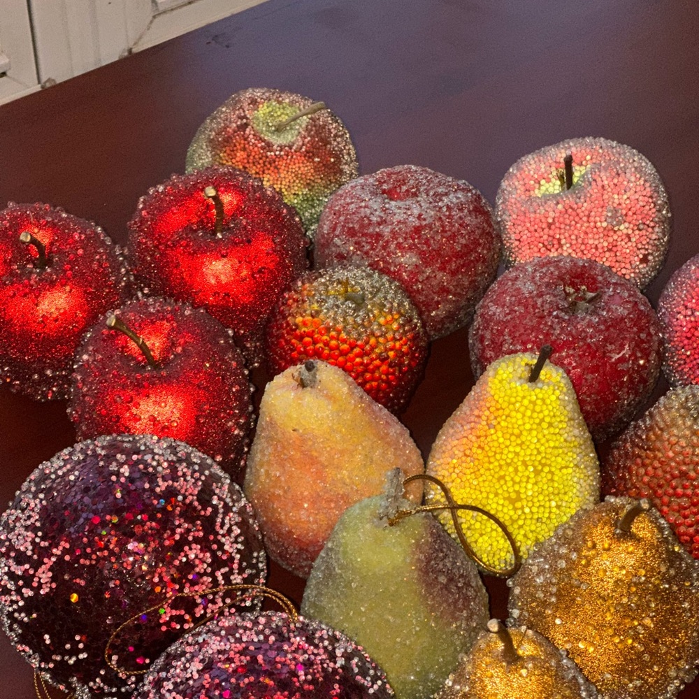 Apples Pears Beaded Sugar Frosted Fruit Decor - Picture 3 of 9
